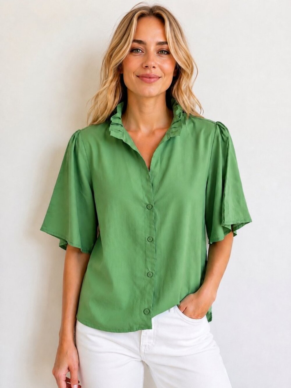 s'edge Sage Green Short Sleeve Blouse Size Medium 100% Tencel Sustainable NWT